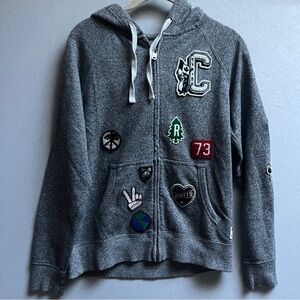Roots Canada Grey Zip Hoodie with Camp Patches Sz S